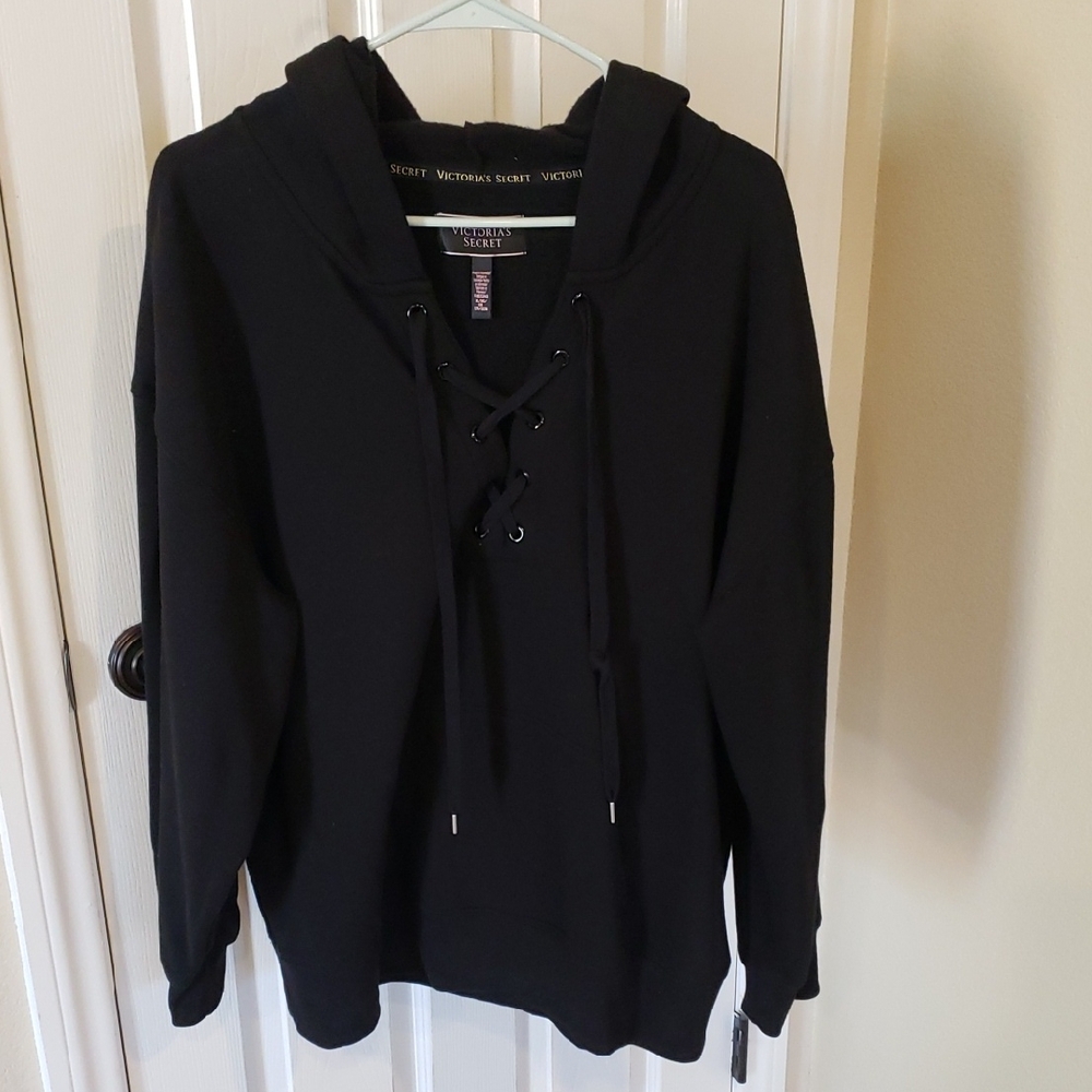 Victoria's Secret Black Lace-Up Sweatshirt